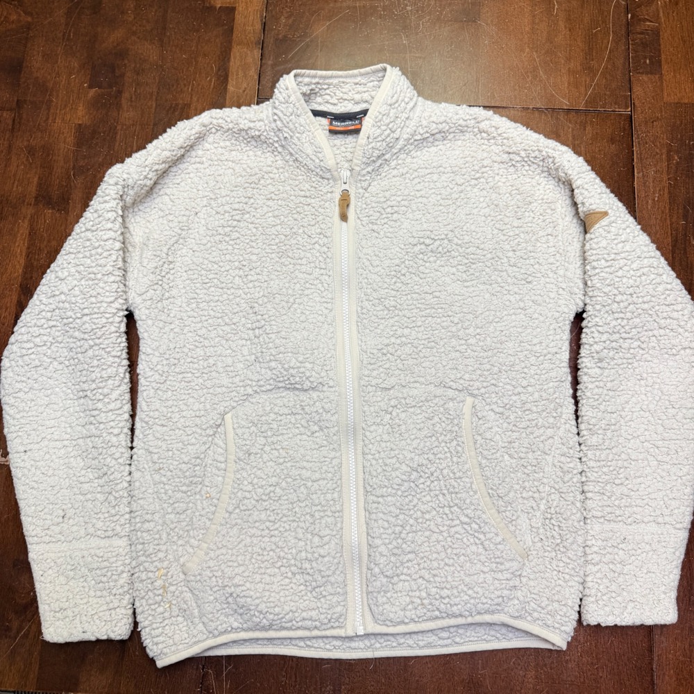 Merrell Sherpa Fleece Jacket Womens Small Cream Full Zip Mock Neck Outdoor Teddy